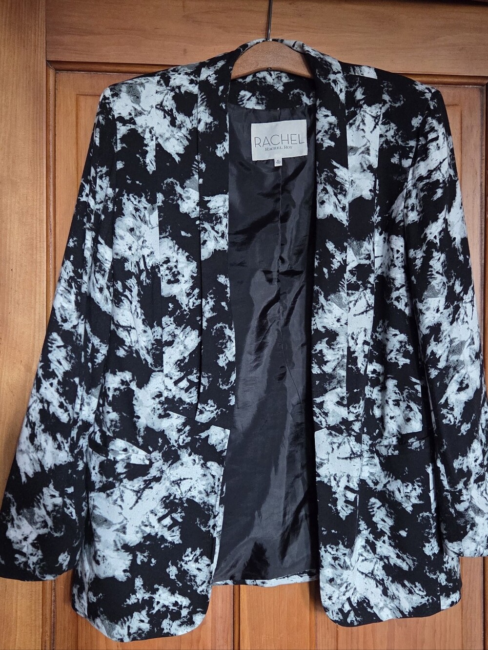 Rachel Roy Black & White Printed Open Blazer